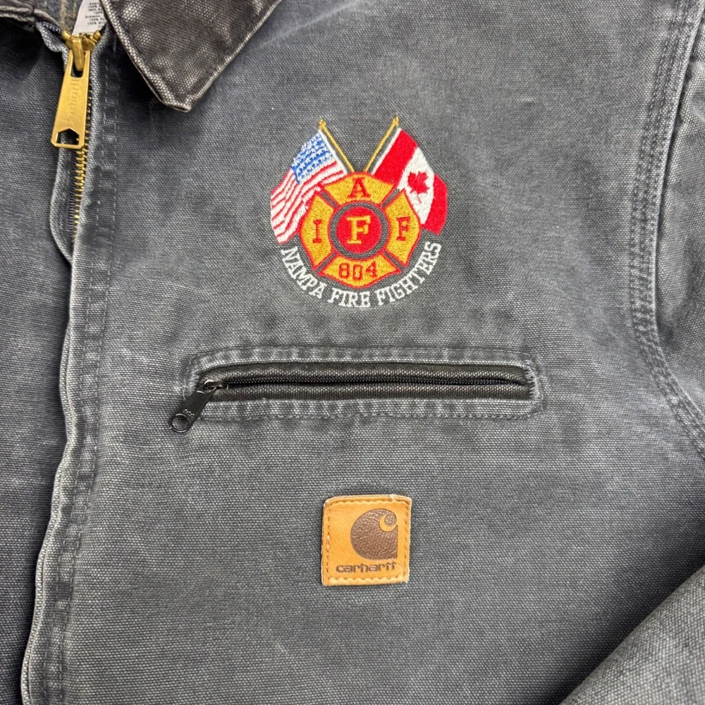 Carhartt J97 PTL Detroit Jacket Mens XL Gray USA Made Quilt Lined Firefighter